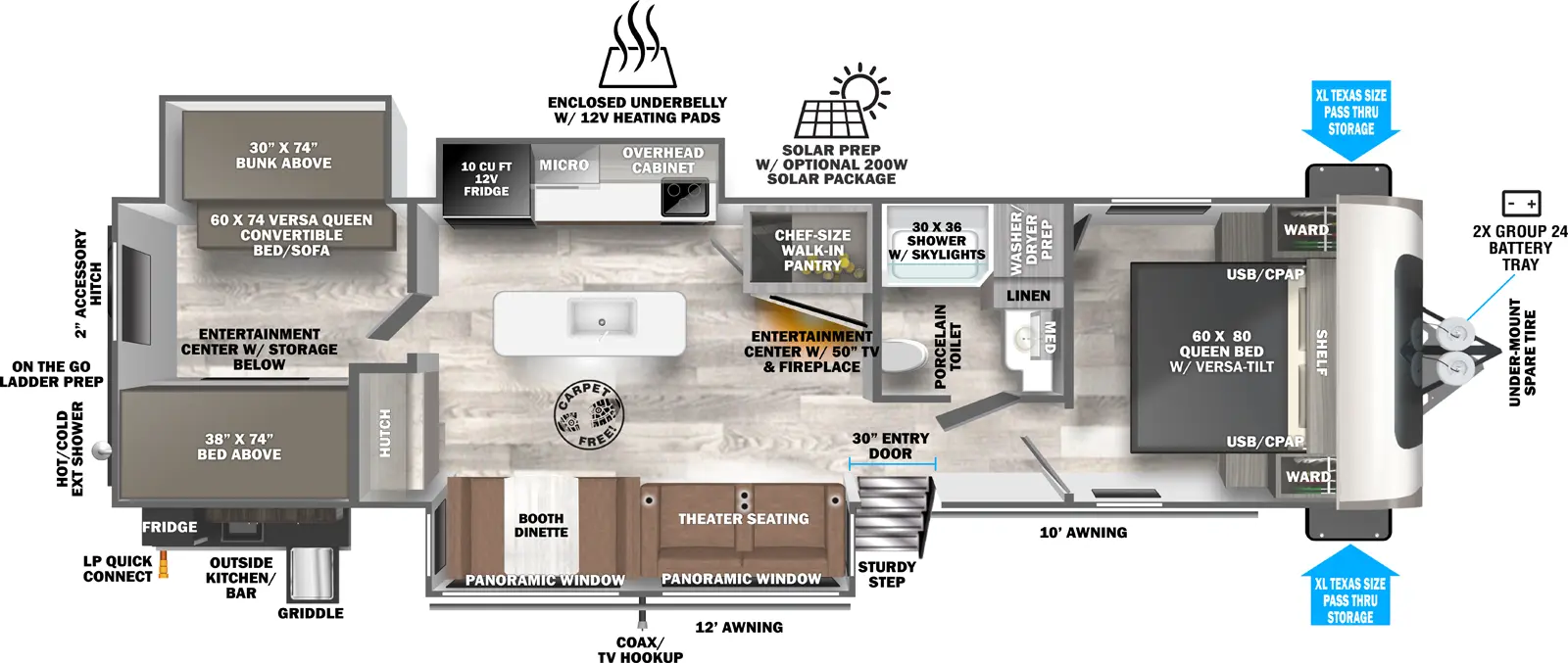 Heritage Glen Travel Trailers 310BHI Floorplan